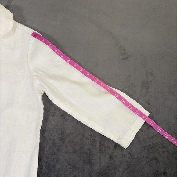 Hot Cotton Marc Ware Top Womens Small White 3/4 Sleeve 100% Linen Bnfts Charity - Picture 8 of 11